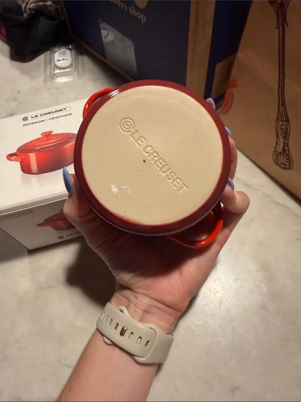 Two Le Creuset Red Mini Round Stoneware Cocotte